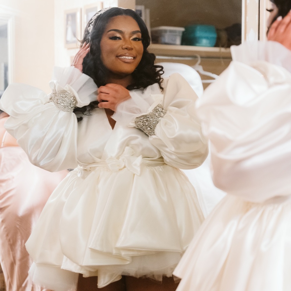Bridal robe, satin with tulle